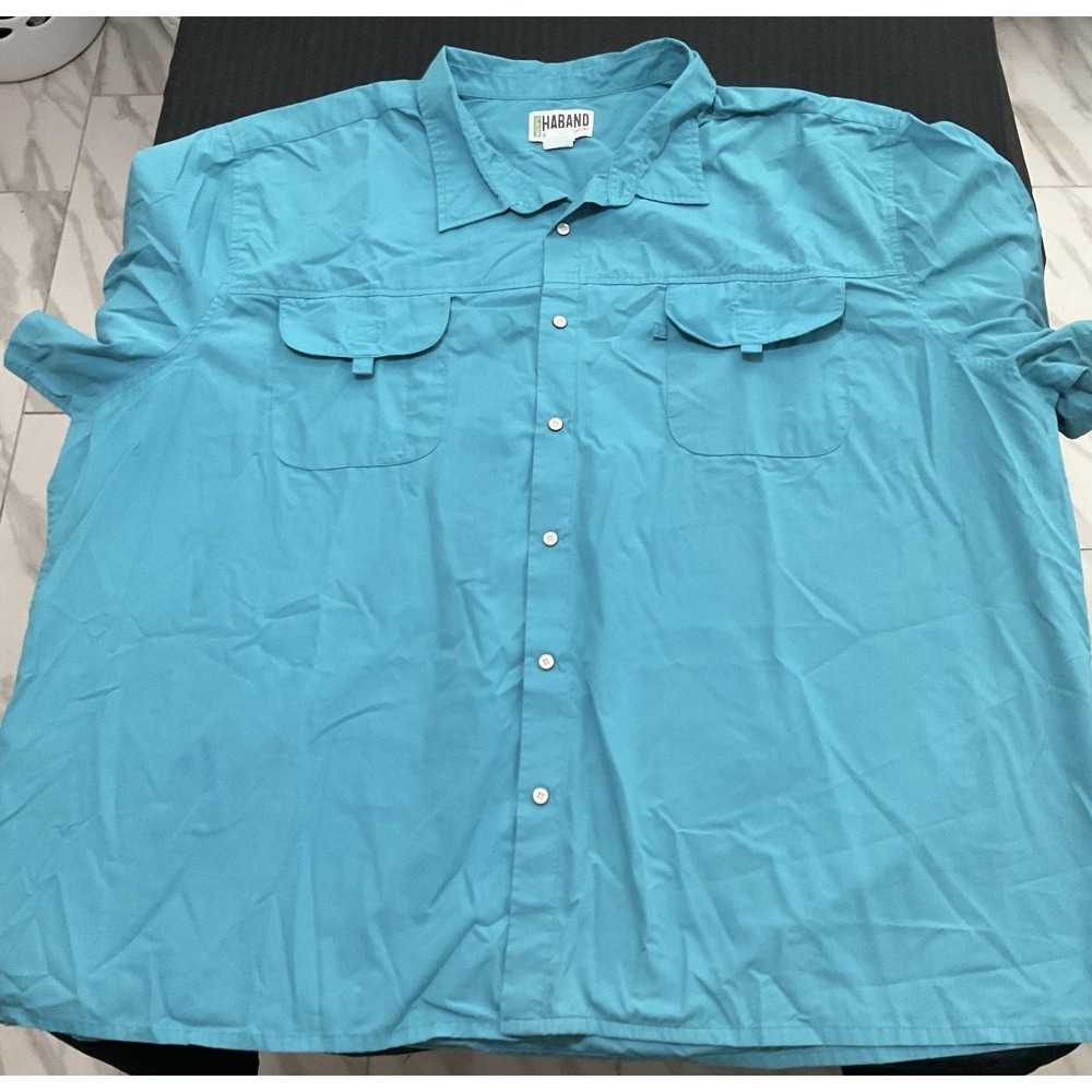 Haband Shirt Mens 4XL Big & Tall Blue Short Sleeve Snap Button Up Pockets Casual